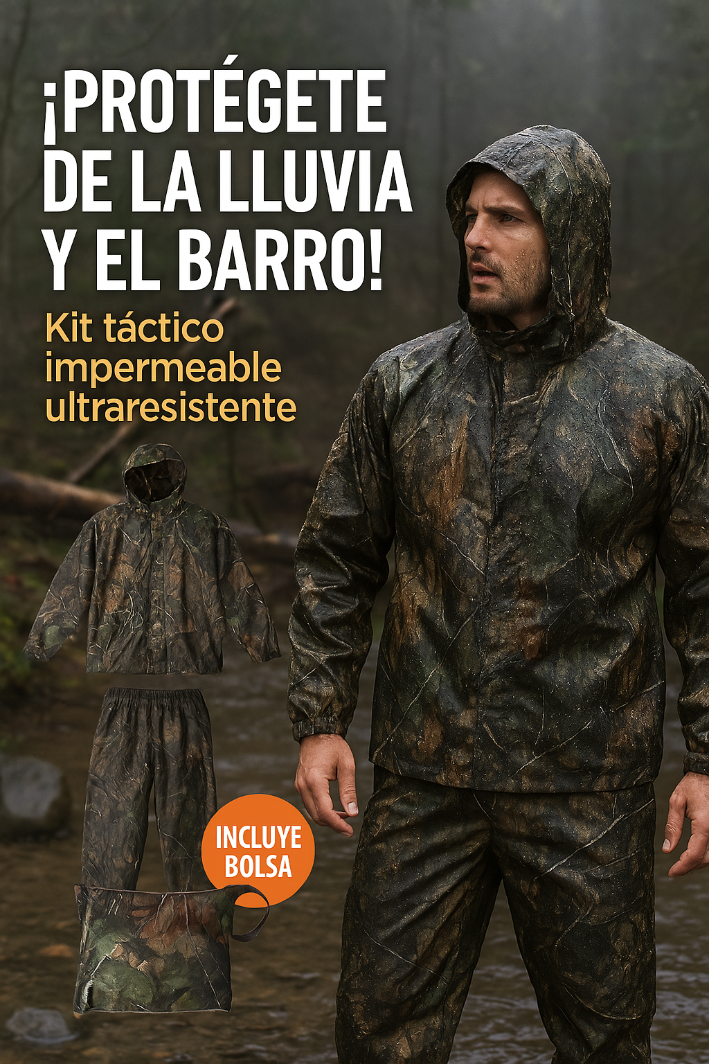 Kit Táctico HÉROE: Chaqueta + Pantalón + Bolso – 100% Impermeable