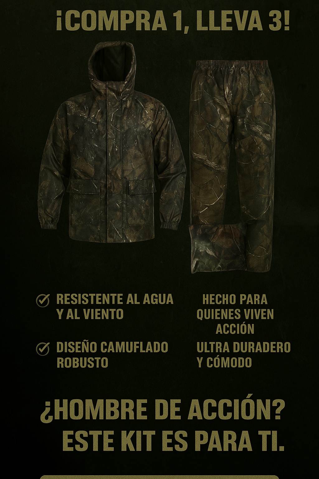 Kit Táctico HÉROE: Chaqueta + Pantalón + Bolso – 100% Impermeable