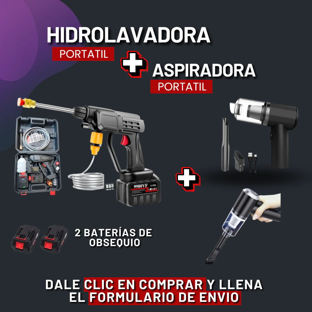 COMBO HIDROLAVADORA PORTATIL + ASPIRADORA PORTATIL